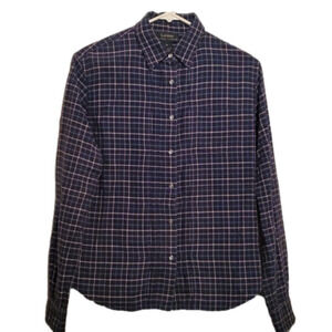Ralph Lauren Women’s Navy Plaid Flannel Pearl Snap Button Down Top M